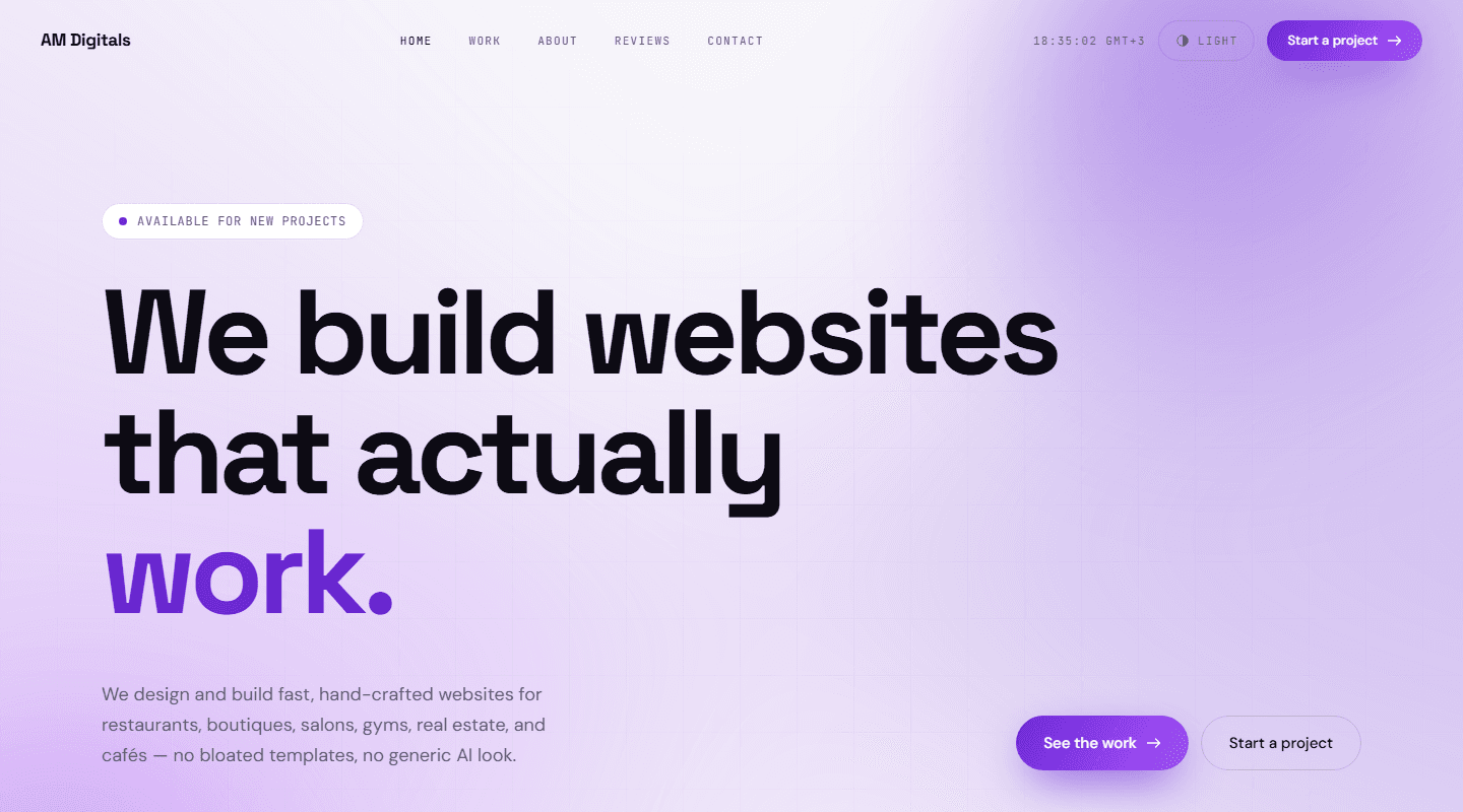 Homepage of the AM Digitals website